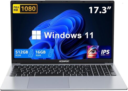كمبيوتر محمول ACEMAGIC بشاشة FHD مقاس 17.3 بوصة، كمبيوتر محمول ممتاز مع معالج N97 (يصل إلى 3.6 جيجا هرتز) وذاكرة وصول عشوائي 16 جيجا بايت وذاكرة قراءة فقط 512 جيجا بايت، كمبيوتر محمول للأعمال، بطارية 6000 مللي أمبير في الساعة، خفيف ورقيق، هيكل معدني، كامي in Kuwait