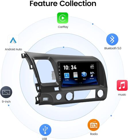 Dasaita 9" Car Stereo for Honda Civic (2006-2011) | Touch Screen Radio Receiver with Apple Carplay & Android Auto, Bluetooth 5.0, MP3, Mirror Link, AM/FM & A/V Support | Upgraded IPS Display. in Saudi Arabia