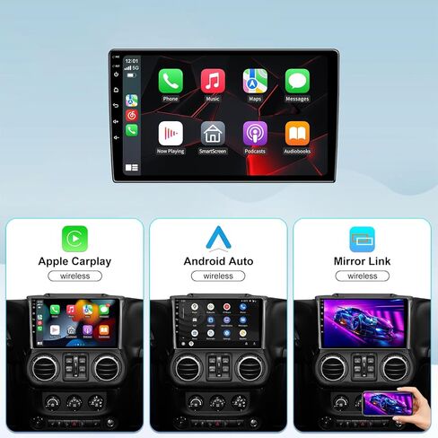راديو ستيريو للسيارة 5GWiFi 4GB+32GB لسيارة Jeep Wrangler JK Compass Gand Cherokee Dodge Ram - Carplay اللاسلكي ونظام الملاحة GPS التلقائي بنظام Android - شاشة لمس 10.2 بوصة بلوتوث RDS FM SWC in Kuwait