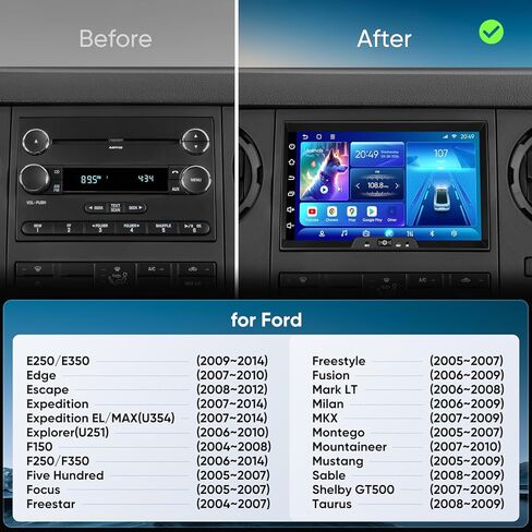 ستيريو سيارة أندرويد 8 بوصة لسيارة Ford F-150 F250 F350 (2004-2008) Focus Mustang Edge Escape Expedition E250، ترقية الراديو اللاسلكي CarPlay Android Auto WiFi Bluetooth GPS Touch Screen in Kuwait