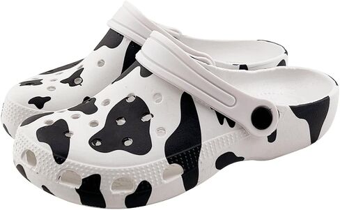 AJKSFHIU Cow Clogs Cow Slippers with Socks and 10 Random Shoe Buckles Slip On Casual Water Cow Shoes Indoor Outdoor Sandals for Women's Girls in Saudi Arabia