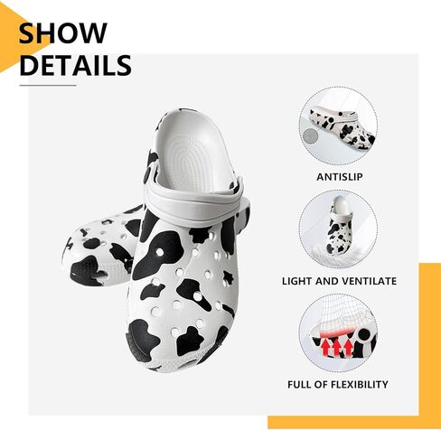 AJKSFHIU Cow Clogs Cow Slippers with Socks and 10 Random Shoe Buckles Slip On Casual Water Cow Shoes Indoor Outdoor Sandals for Women's Girls in Saudi Arabia