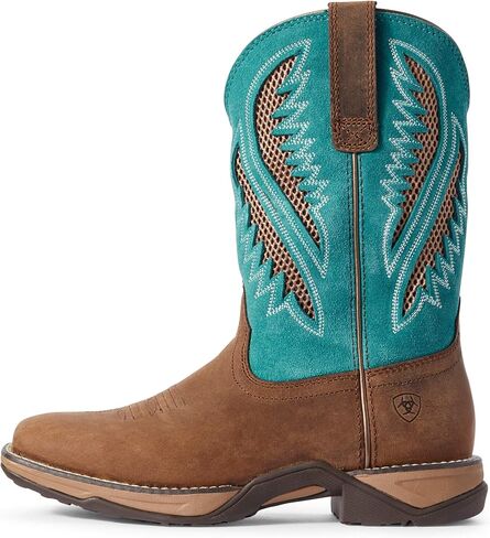 حذاء Ariat النسائي Anthem VentTEK Western Boot بلون الشوكولاتة/فيروزي 11 in Saudi Arabia