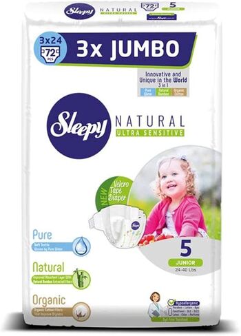 SOHO|Sleepy 3X Jumbo Natural Baby Diapers, Made from Organic Cotton and Bamboo Extract, Ultimate Comfort and Dryness, Diapers- Size 4 MAXI (Child Weight 15-31 Lbs,90 Count) in Saudi Arabia