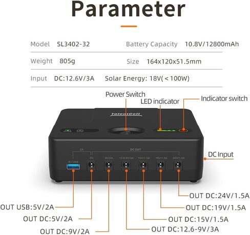 TalentCell Mini UPS Uninterrupted Power Supply, DC 24/19/15/12/9/5V Lithium ion Battery Pack, Multiple Output for Wireless Router, Modem, LED Light, CCTV Camera and More (SL3402-32, 138.24Wh) in Saudi Arabia