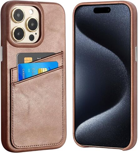 Premium Genuine Leather Wallet Case, Compatible with iPhone 15,Slim Shockproof Phone Case with 2 Credit Card Holder Slots,Raised Edges Protect Camera,6.1 in Classic Black in Saudi Arabia