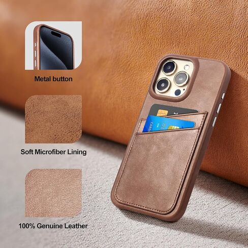 Premium Genuine Leather Wallet Case, Compatible with iPhone 15,Slim Shockproof Phone Case with 2 Credit Card Holder Slots,Raised Edges Protect Camera,6.1 in Classic Black in Saudi Arabia