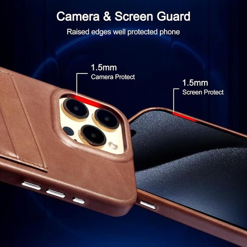 Premium Genuine Leather Wallet Case, Compatible with iPhone 15,Slim Shockproof Phone Case with 2 Credit Card Holder Slots,Raised Edges Protect Camera,6.1 in Classic Black in Saudi Arabia