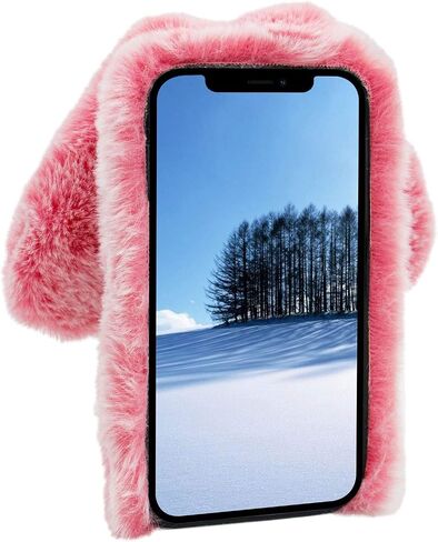 3D Bunny Ears Plush Case for iPod Touch 5/6 / 7 with Crossbody Strap, Winter Warm Handmade Bling Diamond Soft Rabbit Fluffy Furry Fur Shockproof Protective Phone Cover, Grey in Saudi Arabia