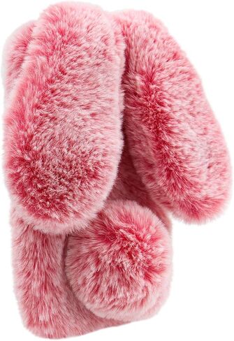 3D Bunny Ears Plush Case for iPod Touch 5/6 / 7 with Crossbody Strap, Winter Warm Handmade Bling Diamond Soft Rabbit Fluffy Furry Fur Shockproof Protective Phone Cover, Grey in Saudi Arabia