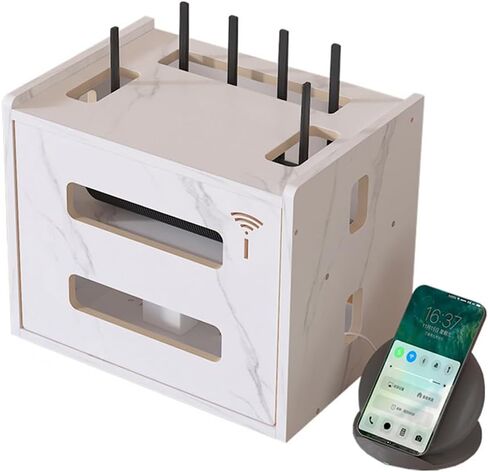 Wooden Router Shelf, Desktop WiFi Router Storage Box Modem Rack Router Cover Power Strip and Cable Management Hider Organizer for Office and Home (White) in Kuwait