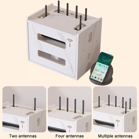 Wooden Router Shelf, Desktop WiFi Router Storage Box Modem Rack Router Cover Power Strip and Cable Management Hider Organizer for Office and Home (White) in Kuwait