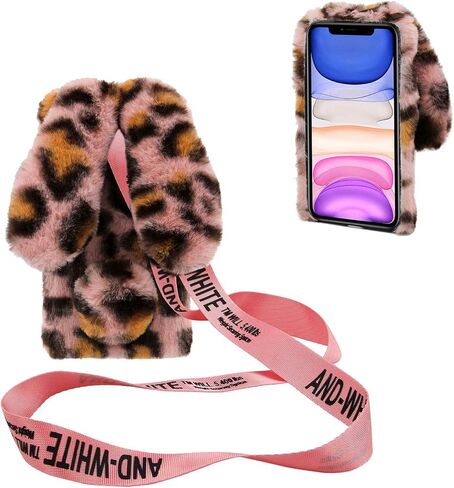 حافظة قطيفة ثلاثية الأبعاد لآذان الأرنب لجهاز iPod Touch 5/6 / 7 مع حزام كروس، غطاء هاتف واقٍ مقاوم للصدمات من داسكان للشتاء الدافئ مصنوع يدويًا من الألماس الناعم والأرنب المنفوش والفراء فروي المقاوم للصدمات، وردي in Kuwait