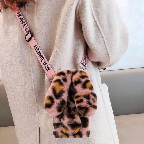 حافظة قطيفة ثلاثية الأبعاد لآذان الأرنب لجهاز iPod Touch 5/6 / 7 مع حزام كروس، غطاء هاتف واقٍ مقاوم للصدمات من داسكان للشتاء الدافئ مصنوع يدويًا من الألماس الناعم والأرنب المنفوش والفراء فروي المقاوم للصدمات، وردي in Kuwait