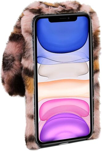 حافظة قطيفة ثلاثية الأبعاد لآذان الأرنب لجهاز iPod Touch 5/6 / 7 مع حزام كروس، غطاء هاتف واقٍ مقاوم للصدمات من داسكان للشتاء الدافئ مصنوع يدويًا من الألماس الناعم والأرنب المنفوش والفراء فروي المقاوم للصدمات، وردي in Kuwait