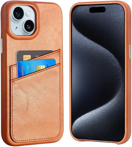 Premium Genuine Leather Wallet Case, Compatible with iPhone 15,Slim Shockproof Phone Case with 2 Credit Card Holder Slots,Raised Edges Protect Camera,6.1 in Classic Black in Saudi Arabia