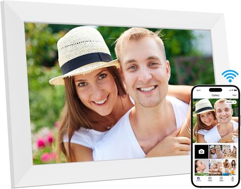 Digital Picture Frame 10.1 Inch WiFi Digital Photo Frame Electronic Picture Frame Slideshow, 16GB Storage, Wall-Mounted, Easy to Upload Photo and Video Instantly via Free APP(White) in Saudi Arabia
