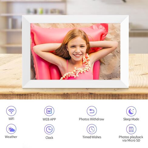 Digital Picture Frame 10.1 Inch WiFi Digital Photo Frame Electronic Picture Frame Slideshow, 16GB Storage, Wall-Mounted, Easy to Upload Photo and Video Instantly via Free APP(White) in Saudi Arabia