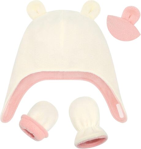 Baby Winter Hat Reversible Baby Hat and Mitten Set Newborn Hat Kids Toddler Winter Hat Boys Girls Fleece Bear Baby Hats in Kuwait