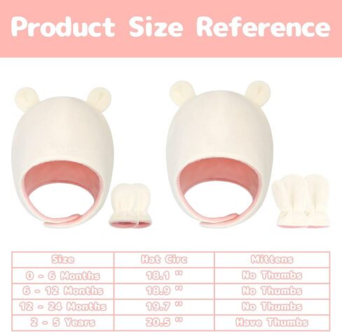 Baby Winter Hat Reversible Baby Hat and Mitten Set Newborn Hat Kids Toddler Winter Hat Boys Girls Fleece Bear Baby Hats in Kuwait