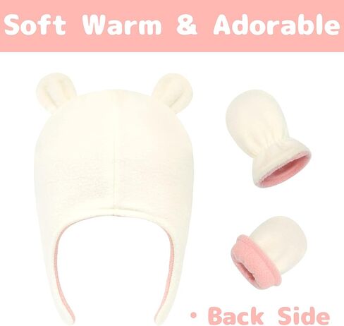 Baby Winter Hat Reversible Baby Hat and Mitten Set Newborn Hat Kids Toddler Winter Hat Boys Girls Fleece Bear Baby Hats in Kuwait