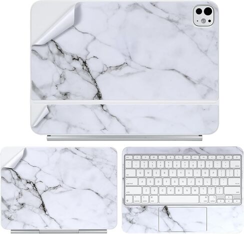 ملصق IMMOENUC 3 في 1 للأجهزة اللوحية ملصقات ملونة لجهاز iPad Pro M4 لوحة المفاتيح السحرية مقاس 13 بوصة حافظة واقية لكامل الجسم مصنوعة من الفينيل ومواد متينة غطاء ملتف ذاتي اللصق، مقطوع مسبقًا (أبيض رخامي) in Saudi Arabia