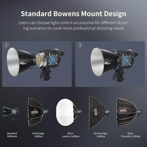ZHIYUN MOLUS B200 200W Bi-Color LED Video Light, App Control 39990 Lux 2700K-6500K CRI 96+ Silent COB Light with 13 Light Effects Bowens Mount for Filmmaking Studio Photography Lighting in Saudi Arabia