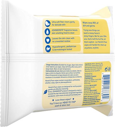 مناديل مبللة للأطفال من جونسون لليدين والوجه، 25 قطعة (عبوة من 6 قطع) in Kuwait