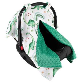 Top Tots Deluxe Minky Baby Car Seat Cover - Baby Dinosaur, 40 x 29 Inch Green