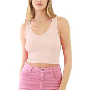 NIKIBIKI Women Seamless Reversible Ribbed Crop Top, Made in U.S.A, One Size