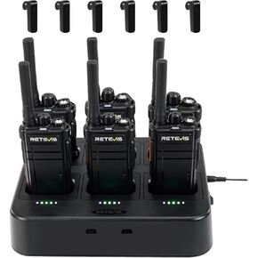 Retevis RB37 Bluetooth Walkie Talkies,Two Way Radio with Earpiece,VOX,2000mAh,USB-C,with 6 Way Multi Unit Charger,Wireless Walkie Talkie for Security Hospital Retail (6 Pack)