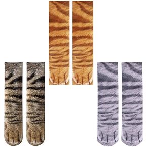 ATROPOS 3 Pair Animal Paw Socks-Unisex 3D Printed Socks Novelty Animal Paws Socks for Men Women Kids