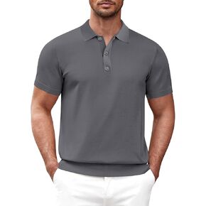 Mens Knit Polo Shirts Casual Short Sleeve Classic Basic Button Down Golf Shirts