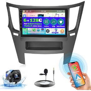 ترقية راديو Roinvou 8 Cores 4+64G Android لـ Subaru Legacy Outback 2010-2014، شاشة لمس عالية الدقة 9 بوصات مع CarPlay لاسلكي Android Auto GPS Navigation WiFi Backup Camera Mirror Link Bluetooth Mic RDS