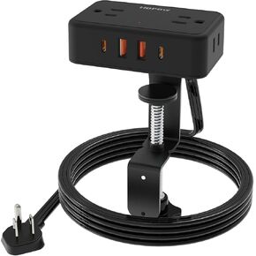 Desk Clamp Power Strip, Desktop Edge Mount Charging Station with 4 Outlets 4 USB Ports (2 USB C), 10 Ft Flat Plug Extension Cord, Adjustable Tabletop Outlets for Home Office, Black