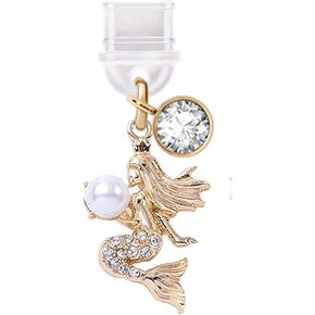 ELISE & FONDA TP244 Type-C USB Charging Port Anti Dust Plug Little Crystal Mermaid Pendant Cell Phone Charm for Samsung Galaxy/Huawei/OnePlus/Xiaomi/oppo Android Phones (Gold)