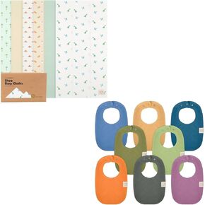 KeaBabies 6-Pack Organic Burp Cloths Baby Girl, Boy and 8-Pack Organic Baby Bibs for Girls & Boys - Large Baby Burp Cloths, Teething Baby Bibs for Boy, Girl, Burping Cloths for Babies
