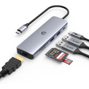 USB C Hub, TOTU USB C Adapter 6 in 1 with 4K HDMI Output, 100W PD Port, 2 USB 3.0, SD/TF Card Slot, USB C Docking for USB C Laptops and Other Type C Devices
