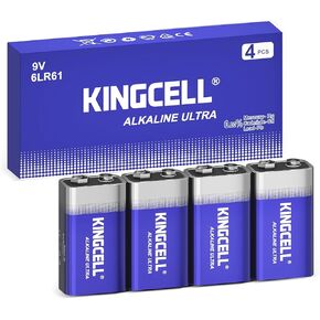 KINGCELL 9V Batteries 4 Pack, Alkaline Hight Performance 9 Volt Battery with 10-Year Shelf Life，Long-Lasting Power 9v Battery for Smoke Detector and Household、Office Devices