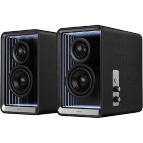 Edifier QR65 Desktop Active Monitor with 2.75" Long-Throw Aluminum Diaphragm mid-Low Drivers, Hi-Res Audio, Brilliant Light Effects, GaN Fast Charger, and 70W Output Power Bluetooth Speakers - Black