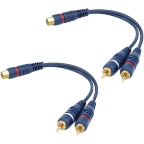 1 RCA Female to 2 RCA Male Adapter 2 Pack | RCA Splitter, Audio Splitter, RCA Y Adapter | for Car Audio, Subwoofer, Home Theater | Durable and High Fidelity in Kuwait