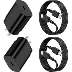 Super Fast Charger USB Type C, 25W PD 3.0 USB C Wall Charger Block & Dual Type C Quick Charging Cable Cord 6 feet for Samsung Galaxy S23/S22/S21/S20/ Ultra/Plus/Z Fold/Note 20/Note10/Tablet-2Pack