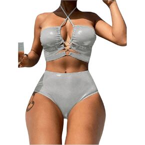 SOLY HUX Bikini Sets for Women Criss Cross Halter High Waisted Bathing Suits Two Piece Swimsuit