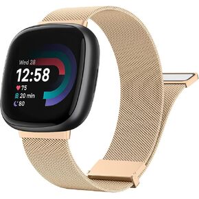 Meliya Metal Band for Fitbit Sense 2 / Sense Bands, Fitbit Versa 4 / Versa 3 Bands Women Men, Stainless Steel Mesh Magnetic Replacement Bracelet Strap for Fitbit Sense 2 / Versa 4 Smartwatch