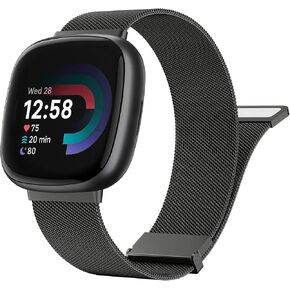 حزام معدني من Meliya لـ Fitbit Sense 2 / Sense Bands، Fitbit Versa 4 / Versa 3 Bands للنساء والرجال، حزام سوار بديل مغناطيسي شبكي من الفولاذ المقاوم للصدأ لساعة Fitbit Sense 2 / Versa 4 الذكية