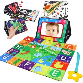 2 Pcs Tummy Time Toys Baby Mirror Newborn Toys 0-3 Brain Development, Tummy Time Mirror Baby Toys 6-12 Months High Contrast Montessori Infant Toys 0-6 Months