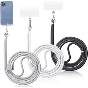 Frienda 3 Pieces Universal Cell Phone Lanyard Nylon Neck Crossbody Lanyard with Adjustable Detachable Nylon Phone Lanyard Phone Safety Tether and Compatible with Most Smartphones (Black, White, Grey)
