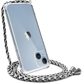 YESPURE Crossbody Case for iPhone 14 Lanyard Strap Crystal Clear Cover for Women Soft TPU Bumper Transparent Shockproof Anti-Yellowing Phone Case for iPhone 14 - Black White Gray