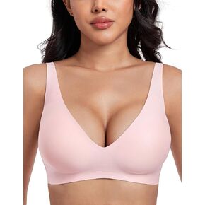 Deep V Bras for Women No Underwire Seamless Bralettes for Women Wireless Plunge T Shirt Bra with Extender