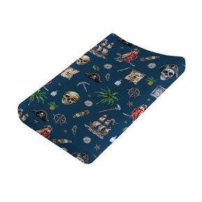 Ocean Pirate Ship Skull Parrot Palm Trees Changing Pad Covers for Boys 32''x16'' Fun Boy's Nautical Nursery Fitted Diaper Change Table Sheets Mats Comfort Soft Breathable Cradle & Bassinet Sheets